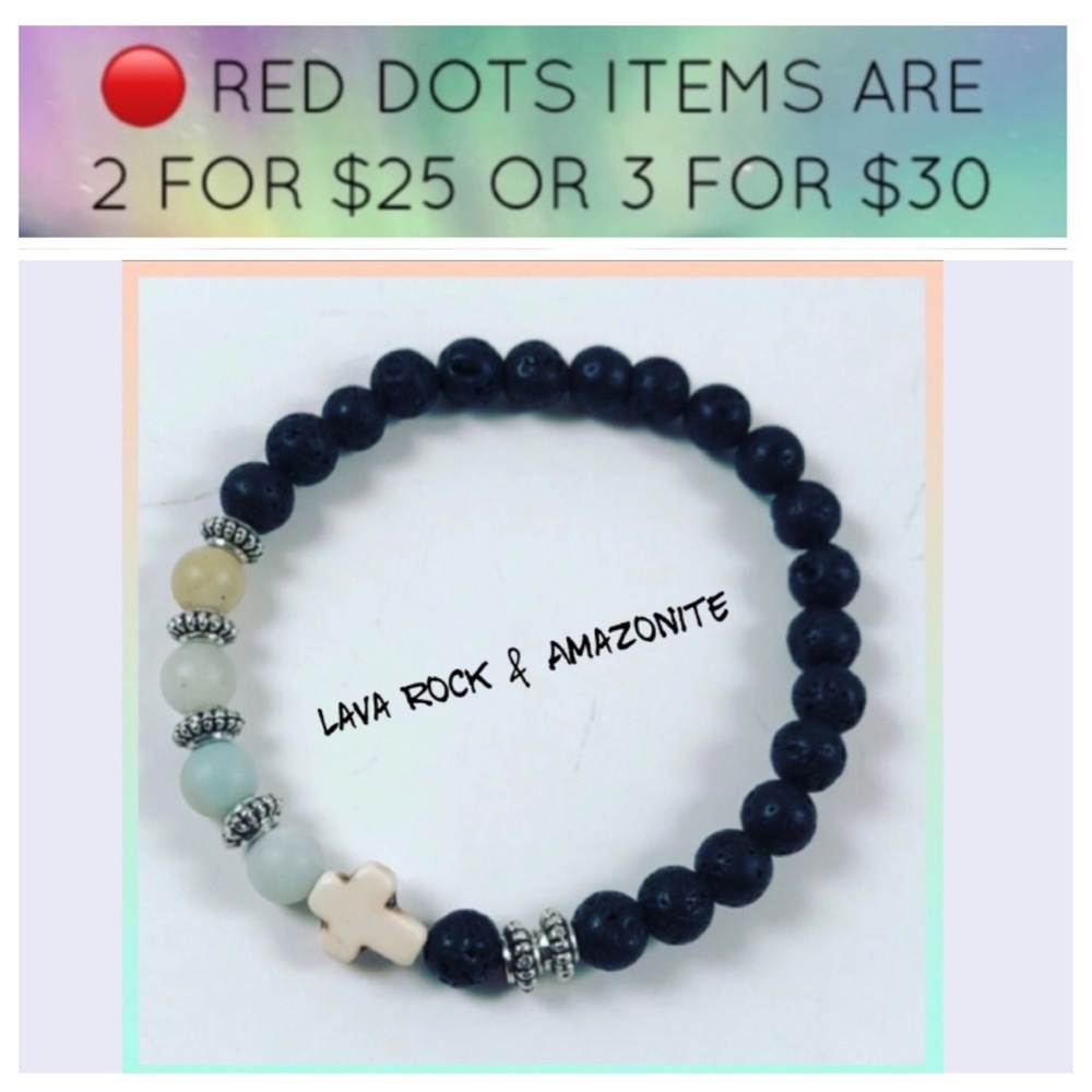 🔴SALE ! Women or men lava rock cross bracelet
